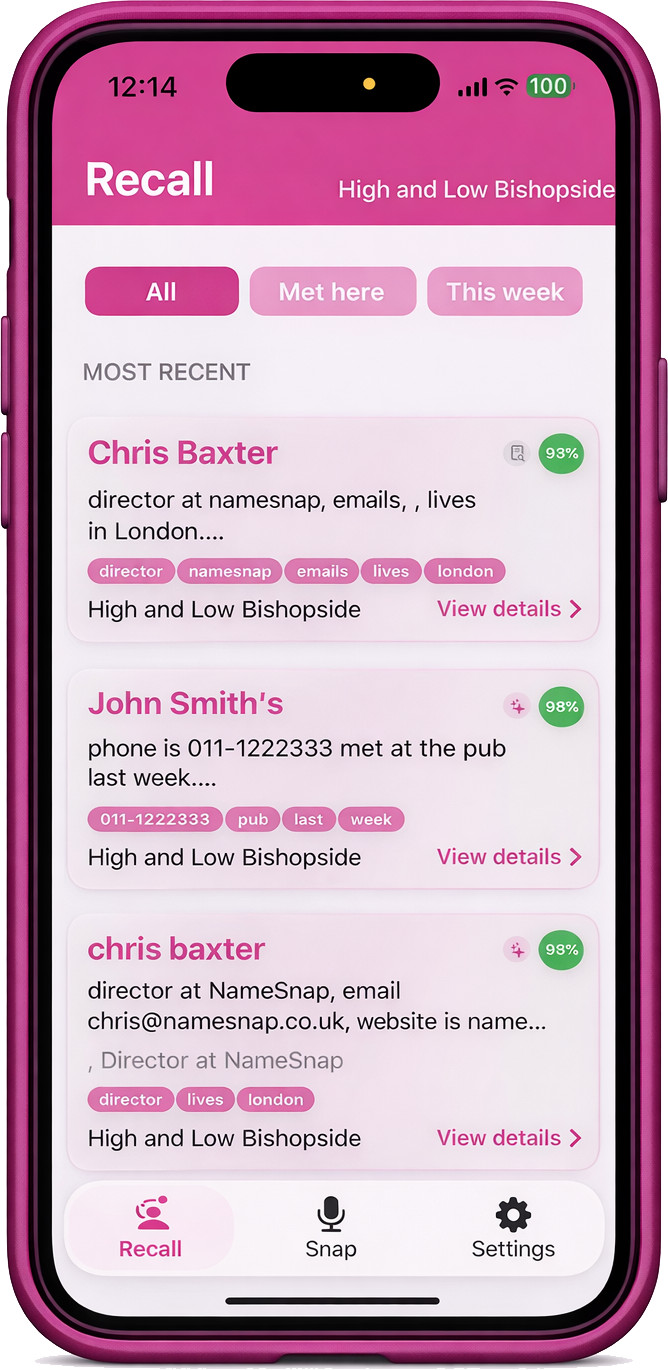 NameSnap iPhone app screen